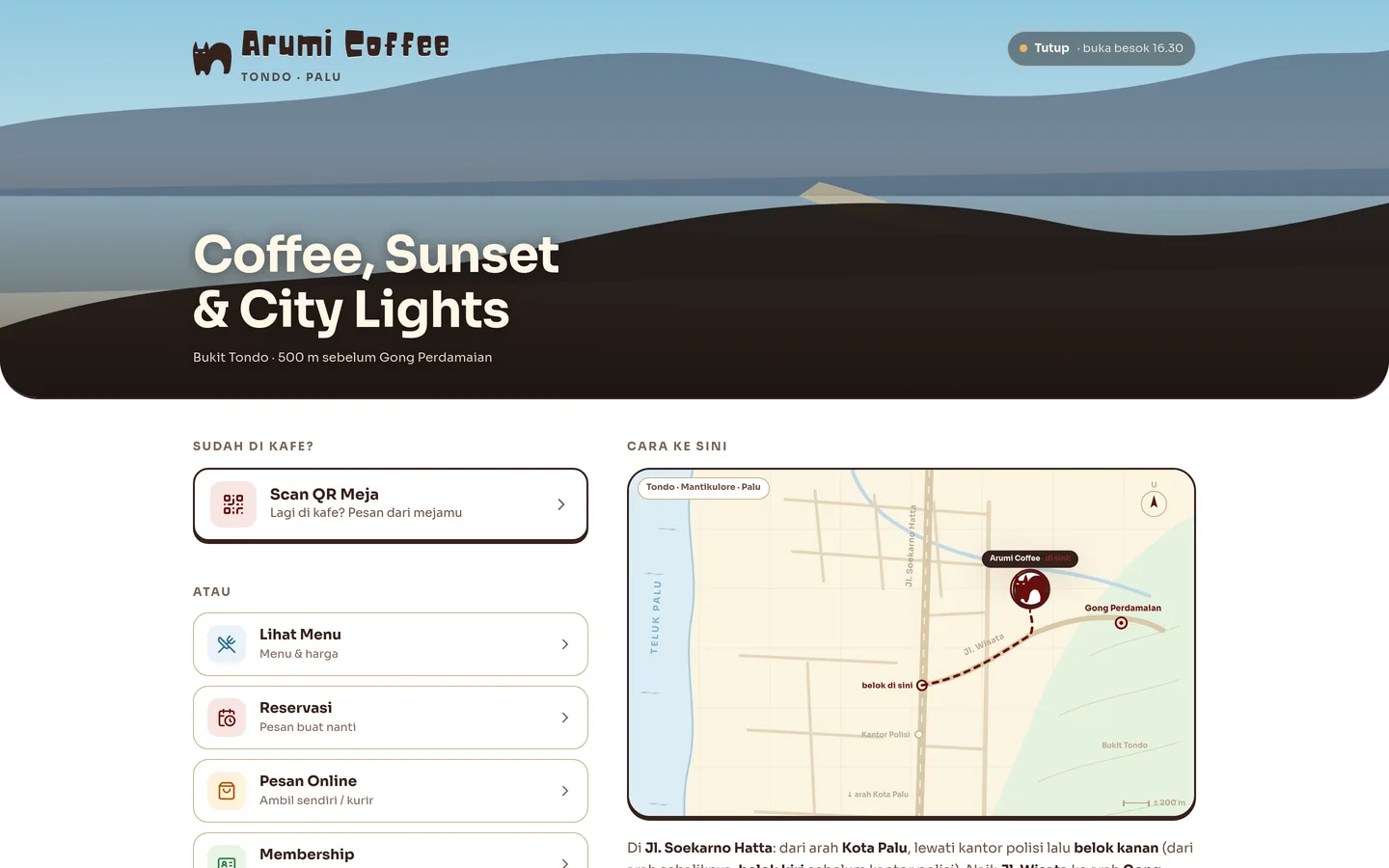 Arumi Coffee — tampilan desktop situs live