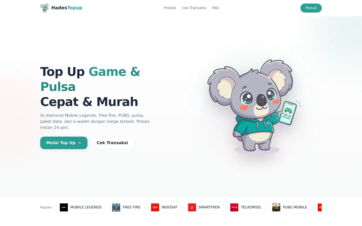 HadesTopup — tampilan desktop situs live