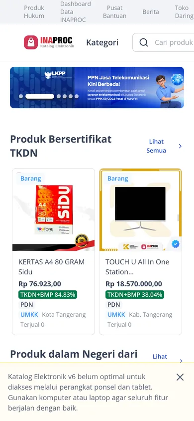 Katalog INAPROC — tampilan mobile situs live