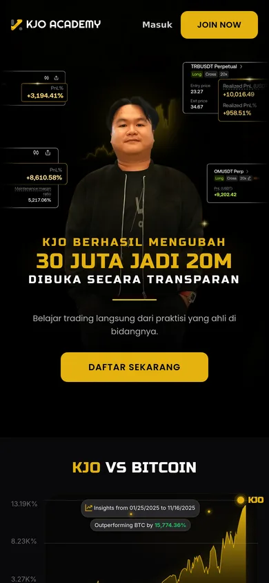 KJo Academy — tampilan mobile situs live