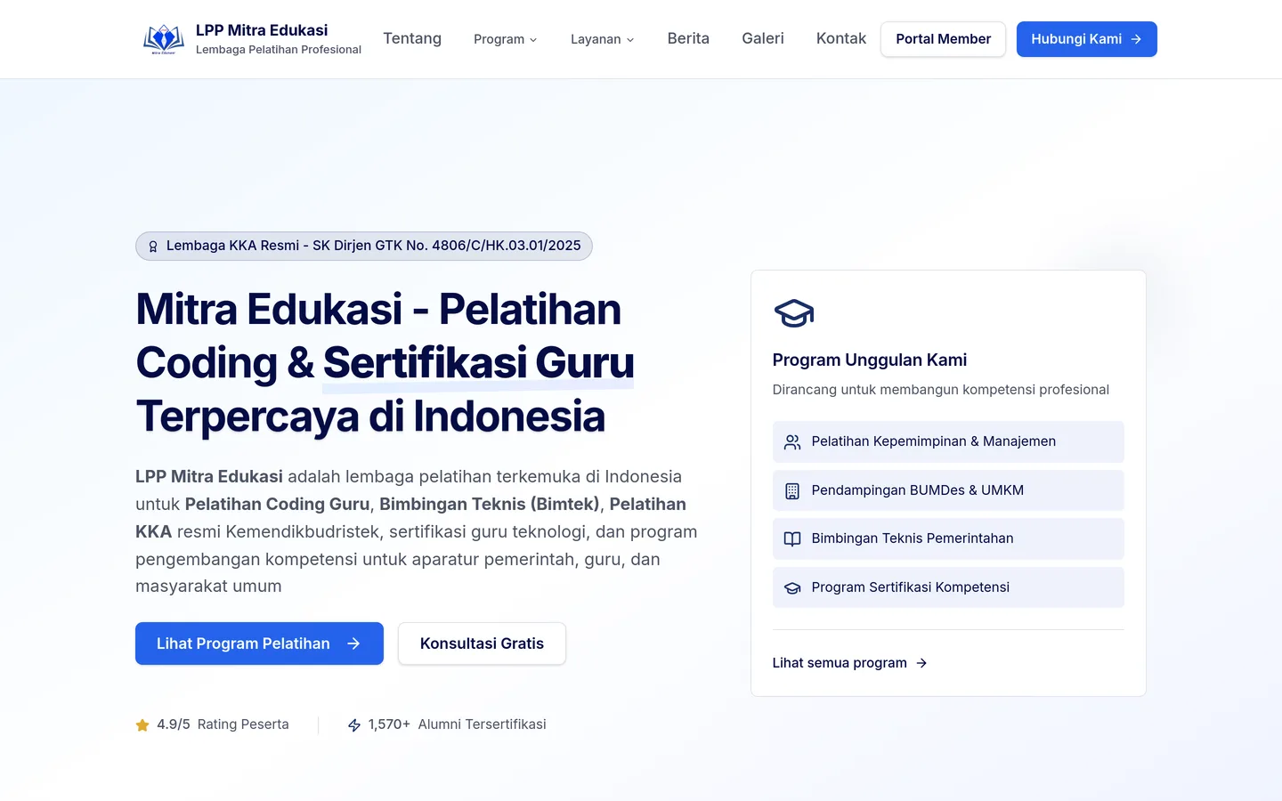 LPP Mitra Edukasi — tampilan desktop situs live