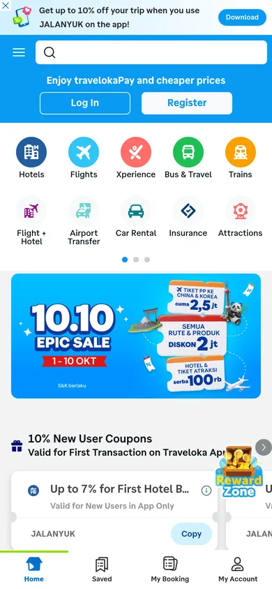 Traveloka — tampilan mobile situs live