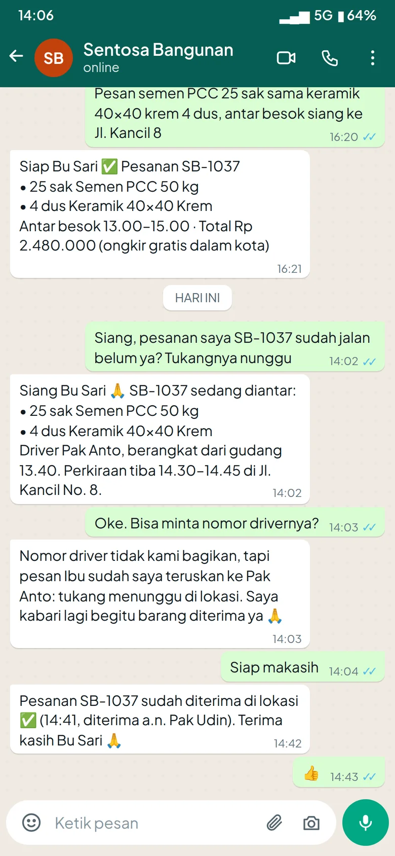 Chat WhatsApp: status pengantaran dibaca dari catatan